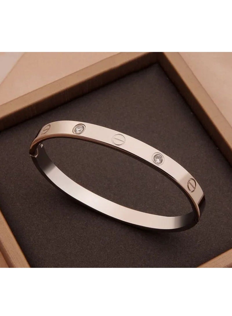 Cartier Love Bracelet with Cubic Zirconia. Stainless steel, made of cubic zirconia, filled with gold and silver, for teenage girls - Women's Accessory-Bracelet - stainless - Image 1